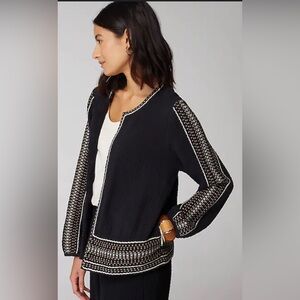 J. Jill‎ Black Embroidered Cotton Gauze Cardigan Jacket Women’s Sz M Cottagecore